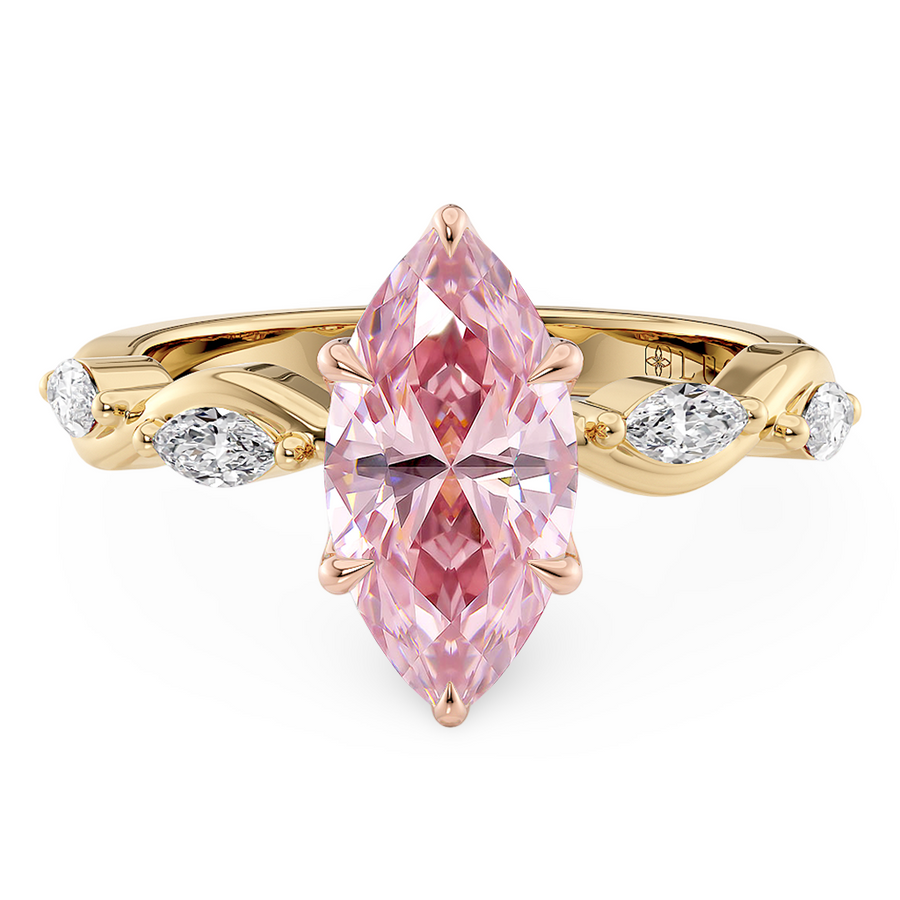 Load image into Gallery viewer, LUCCE ROSÉ Pink Marquise cut Diamond Ring with Marquise Accents in Intertwining Vines and Petal Prongs Mid Setting Engagement Ring in Gold or Platinum 
