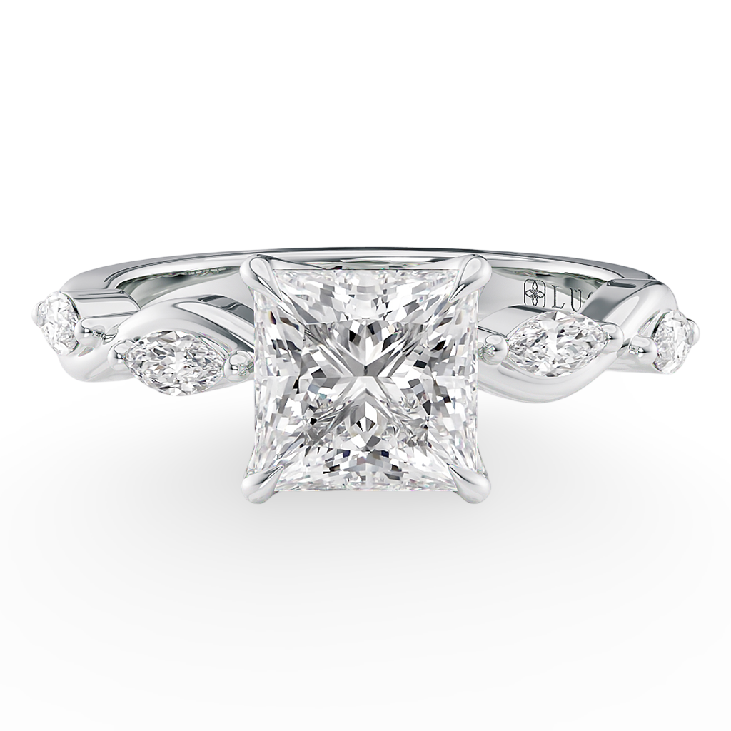 Load image into Gallery viewer, Constance Petal Princess Engagement Ring with Lab or Natural Diamond and marquise accents in Gold or Platinum
Lucce, Manila, Philippines
