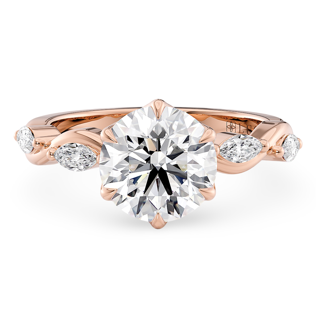 Load image into Gallery viewer, Constance Petal Round Engagement Ring with Lab or Natural Diamond and marquise accents in Gold or Platinum
Lucce, Manila, Philippines
