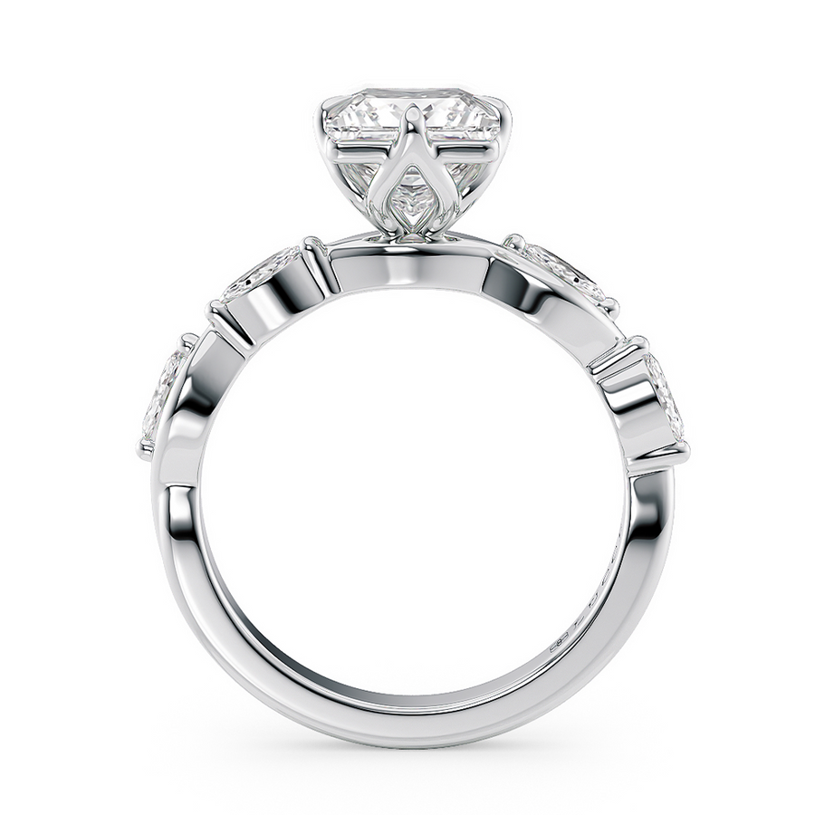 Load image into Gallery viewer, LUCCE Princess Diamond Ring with Marquise Accents in Intertwining Vines and Petal Prongs Mid Setting Engagement Ring in Gold or Platinum 
