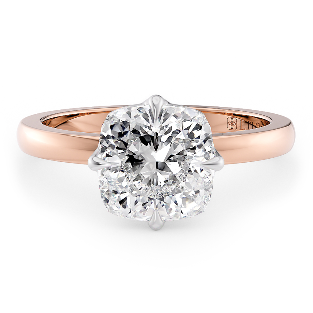 Load image into Gallery viewer, LUCCE Cushion cut Solitaire Diamond Ring with Petal Prongs Hight Setting Engagement Ring in Gold or Platinum 
