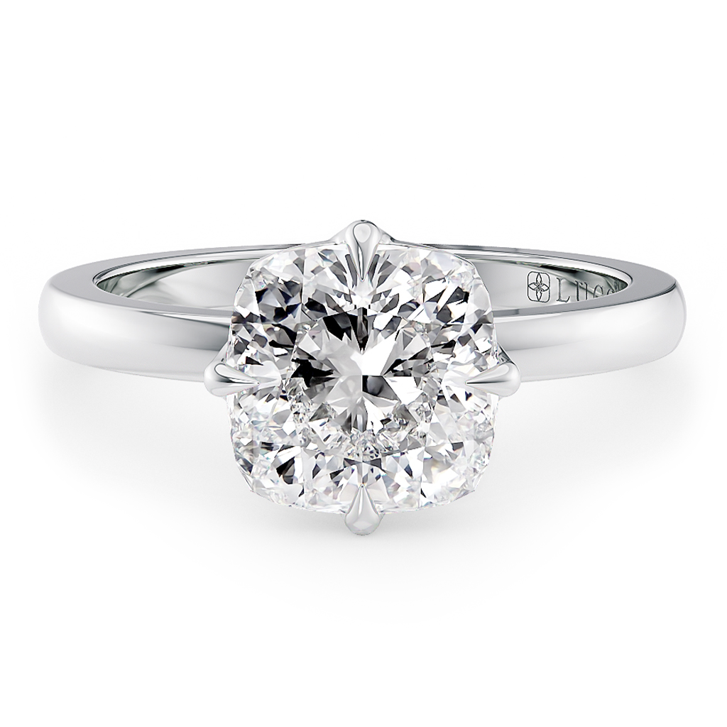 Load image into Gallery viewer, LUCCE Cushion cut Solitaire Diamond Ring with Petal Prongs Hight Setting Engagement Ring in Gold or Platinum 
