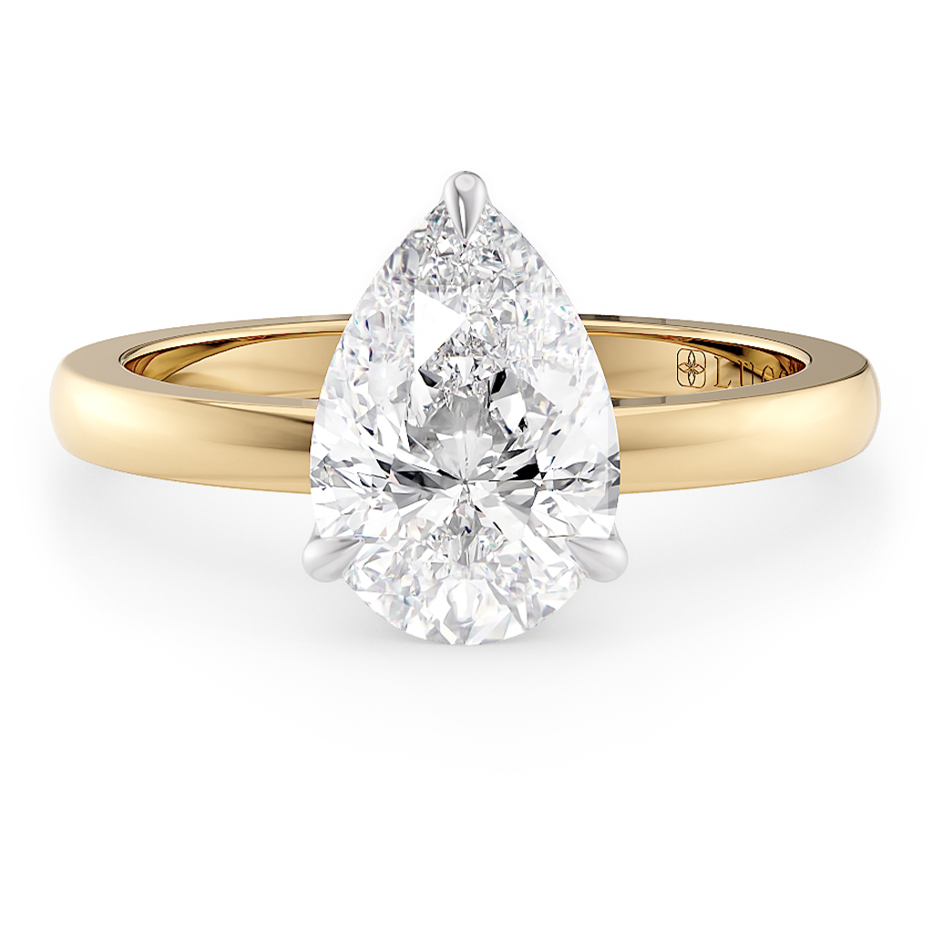Load image into Gallery viewer, LUCCE Pear cut Solitaire Diamond Ring with Petal Prongs Hight Setting Engagement Ring in Gold or Platinum 
