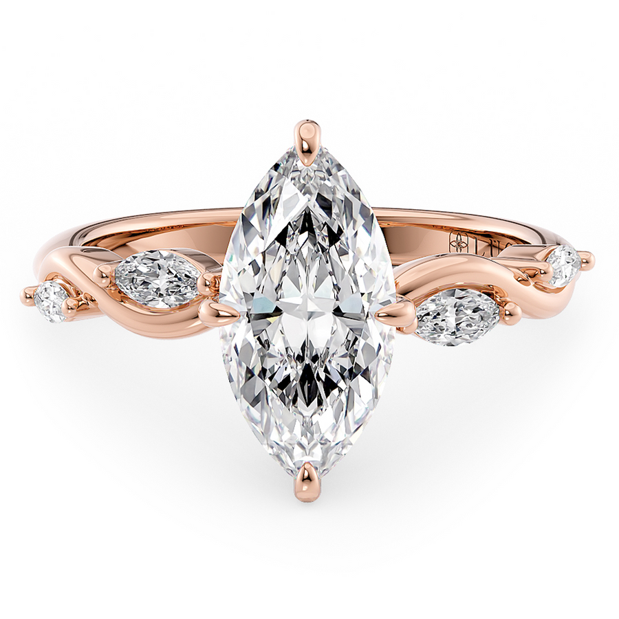 Load image into Gallery viewer, LUCCE Marquise Diamond Engagement Ring on Low Setting with marquise accents in Gold or Platinum
