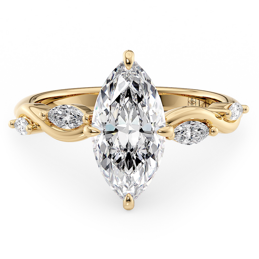 Load image into Gallery viewer, LUCCE Marquise Diamond Engagement Ring on Low Setting with marquise accents in Gold or Platinum
