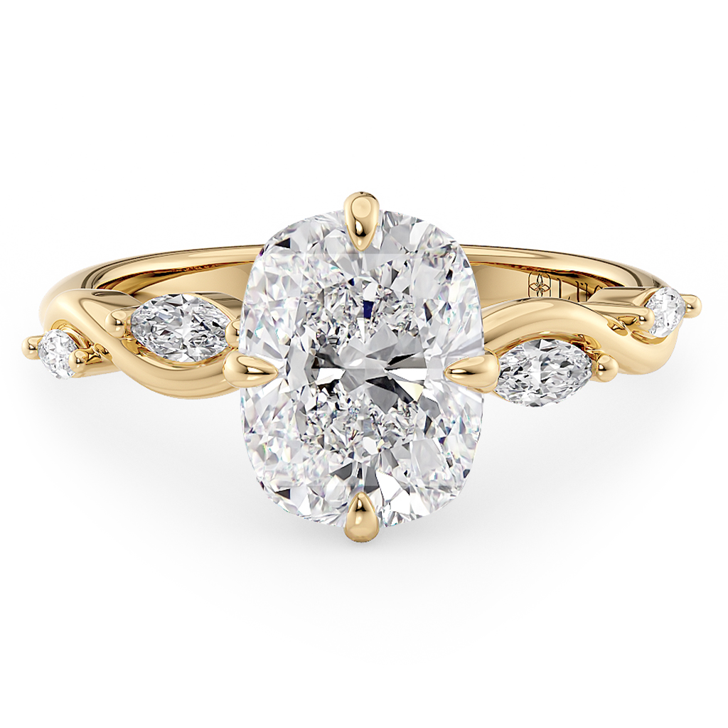 Load image into Gallery viewer, LUCCE Cushion Diamond Engagement Ring on Low Setting with marquise accents in Gold or Platinum
