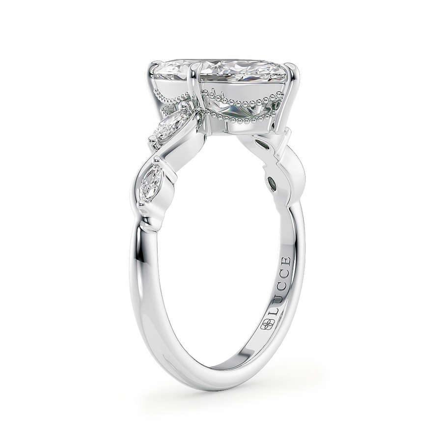 Load image into Gallery viewer, LUCCE Marquise Diamond Engagement Ring on Low Setting with marquise accents in Gold or Platinum
