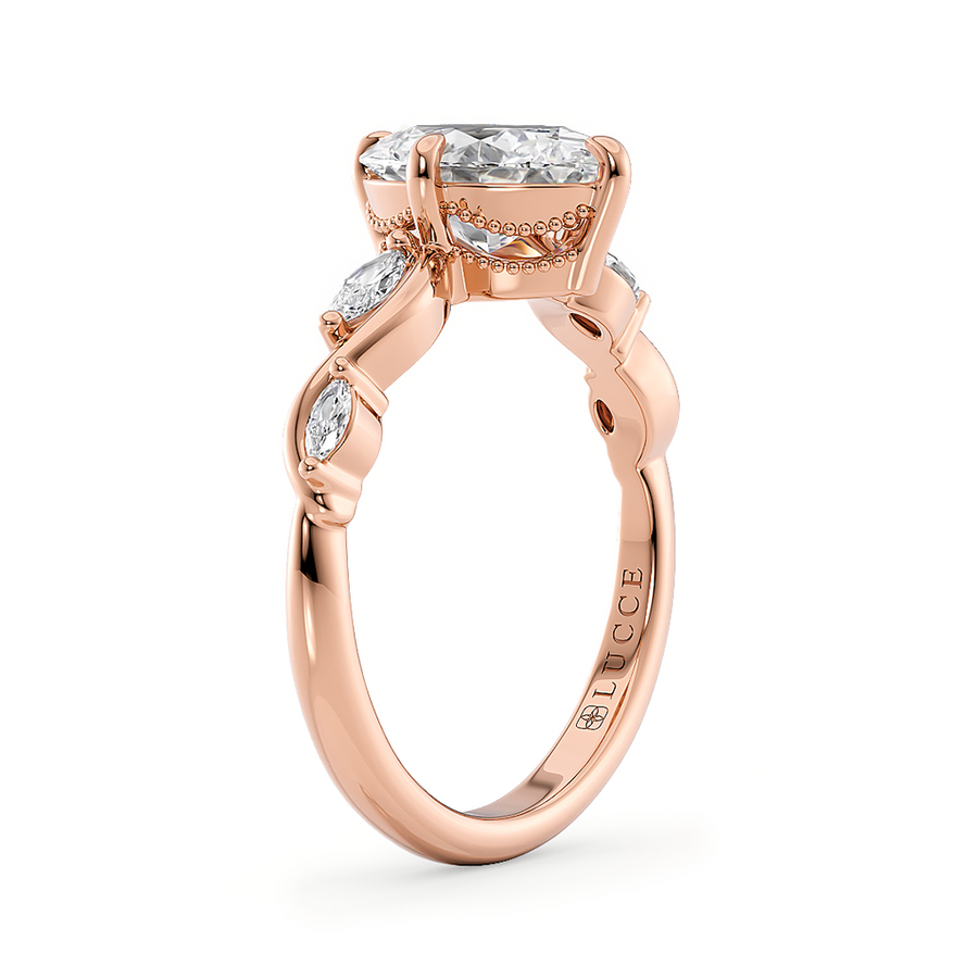 Load image into Gallery viewer, LUCCE Oval Engagement Ring Low Setting with Lab or Natural Diamond and marquise accents in Gold or Platinum
