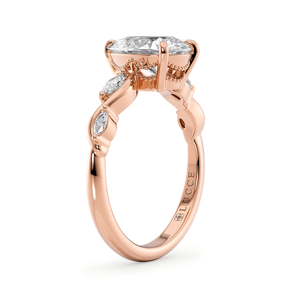 Load image into Gallery viewer, LUCCE Pear Engagement Ring Low Setting with Lab or Natural Diamond and marquise accents in Gold or Platinum

