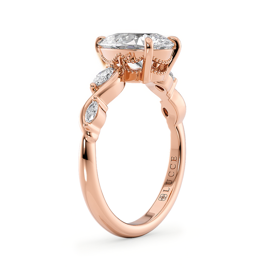 Load image into Gallery viewer, LUCCE Pear Engagement Ring Low Setting with Lab or Natural Diamond and marquise accents in Gold or Platinum
