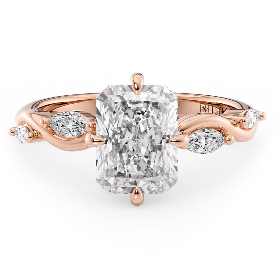 Load image into Gallery viewer, LUCCE Radiant Diamond Engagement Ring on Low Setting with marquise accents in Gold or Platinum
