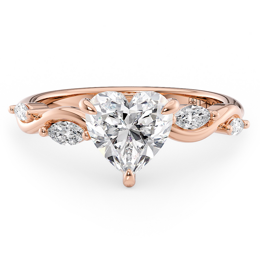 Load image into Gallery viewer, LUCCE Heart Diamond Engagement Ring on Low Setting with marquise accents in Gold or Platinum
