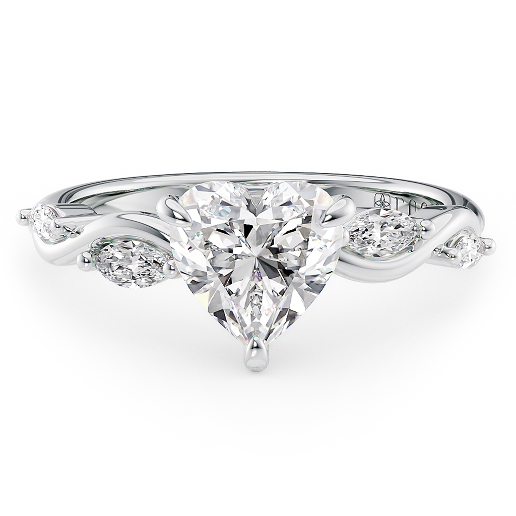 Load image into Gallery viewer, LUCCE Heart Diamond Engagement Ring on Low Setting with marquise accents in Gold or Platinum
