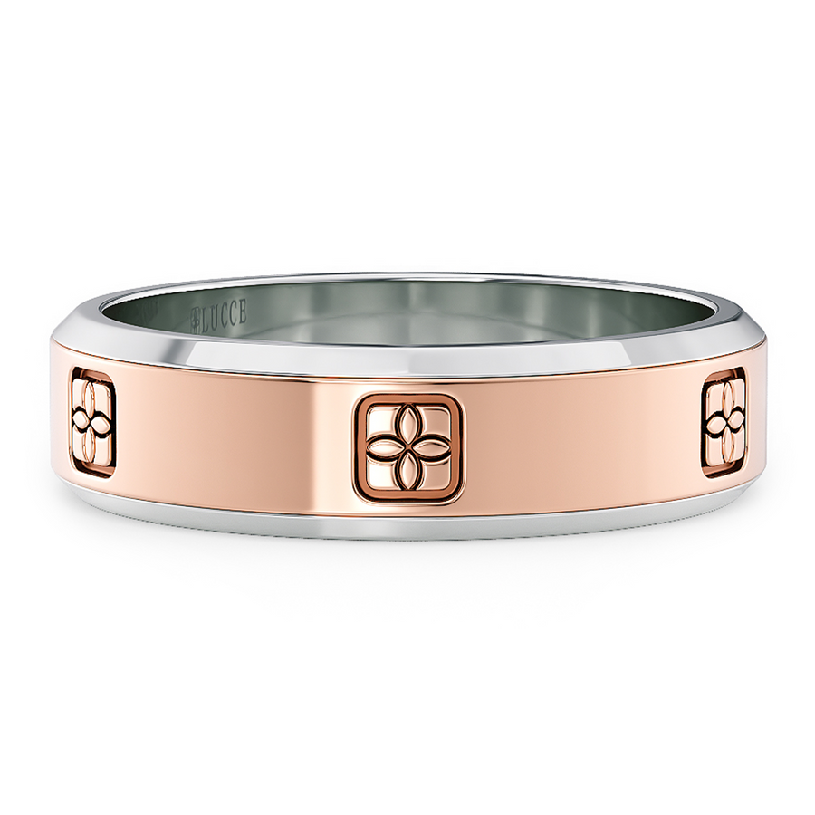 Load image into Gallery viewer, LUCCE Two Tone Carved Brushed or Polished Unisex Wedding Ring in Gold or Platinum
