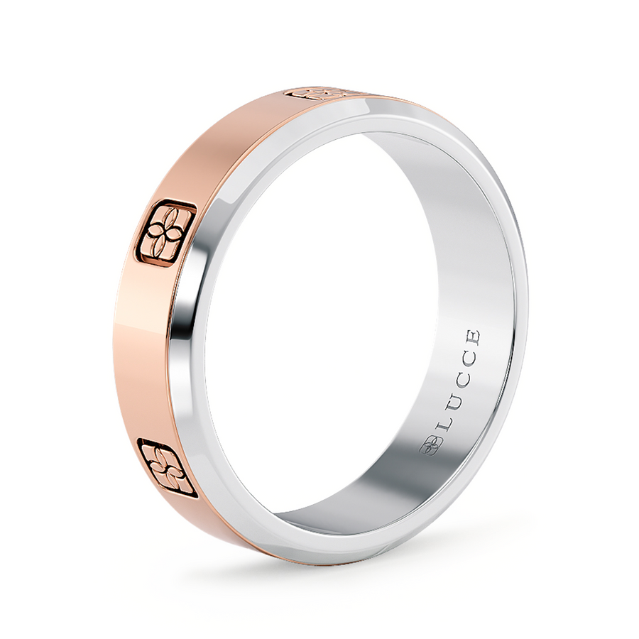 Load image into Gallery viewer, LUCCE Two Tone Carved Brushed or Polished Unisex Wedding Ring in Gold or Platinum
