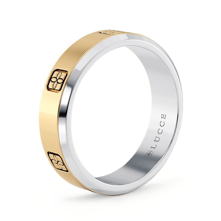 Load image into Gallery viewer, LUCCE Two Tone Carved Brushed or Polished Unisex Wedding Ring in Gold or Platinum
