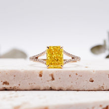 Load image into Gallery viewer, Lara Sunburst Radiant Lab Diamond 1.46ct Fancy Vivid Yellow VVS2 18K Yellow Gold
