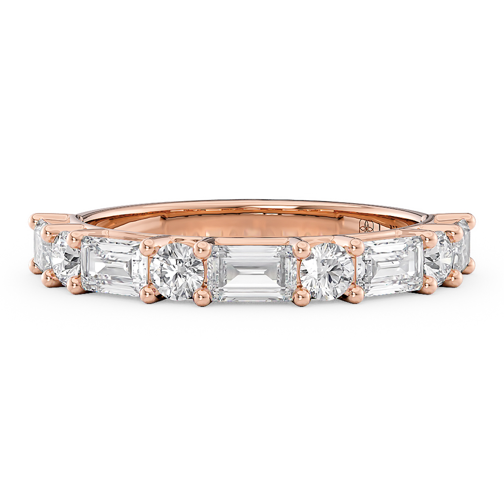 Load image into Gallery viewer, LUCCE Half Eternity Alternating Baguette and Round Diamond Female Wedding Ring in Gold or Platinum
