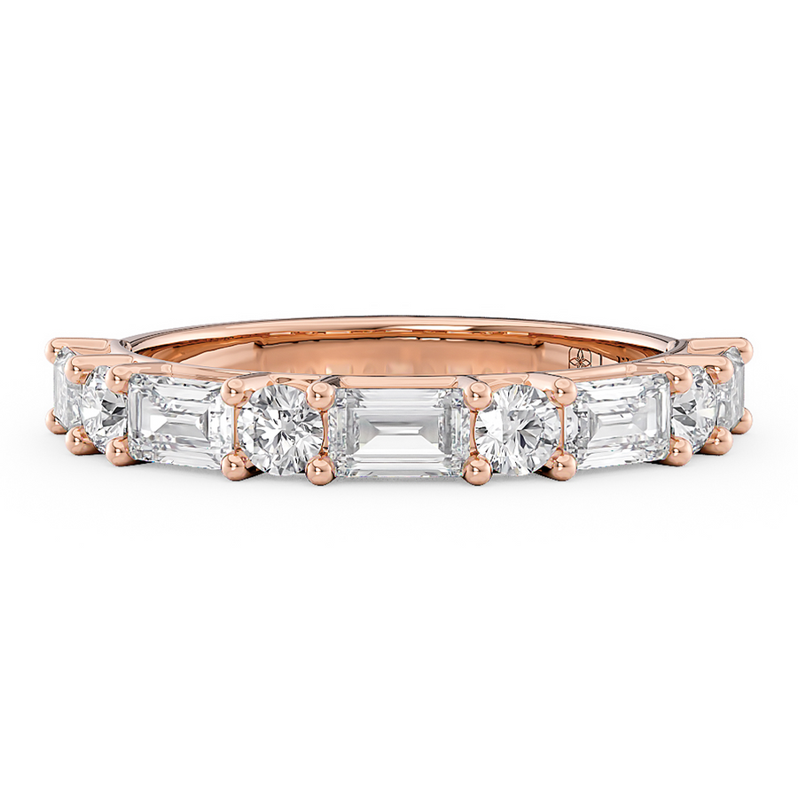 Load image into Gallery viewer, LUCCE Half Eternity Alternating Baguette and Round Diamond Female Wedding Ring in Gold or Platinum
