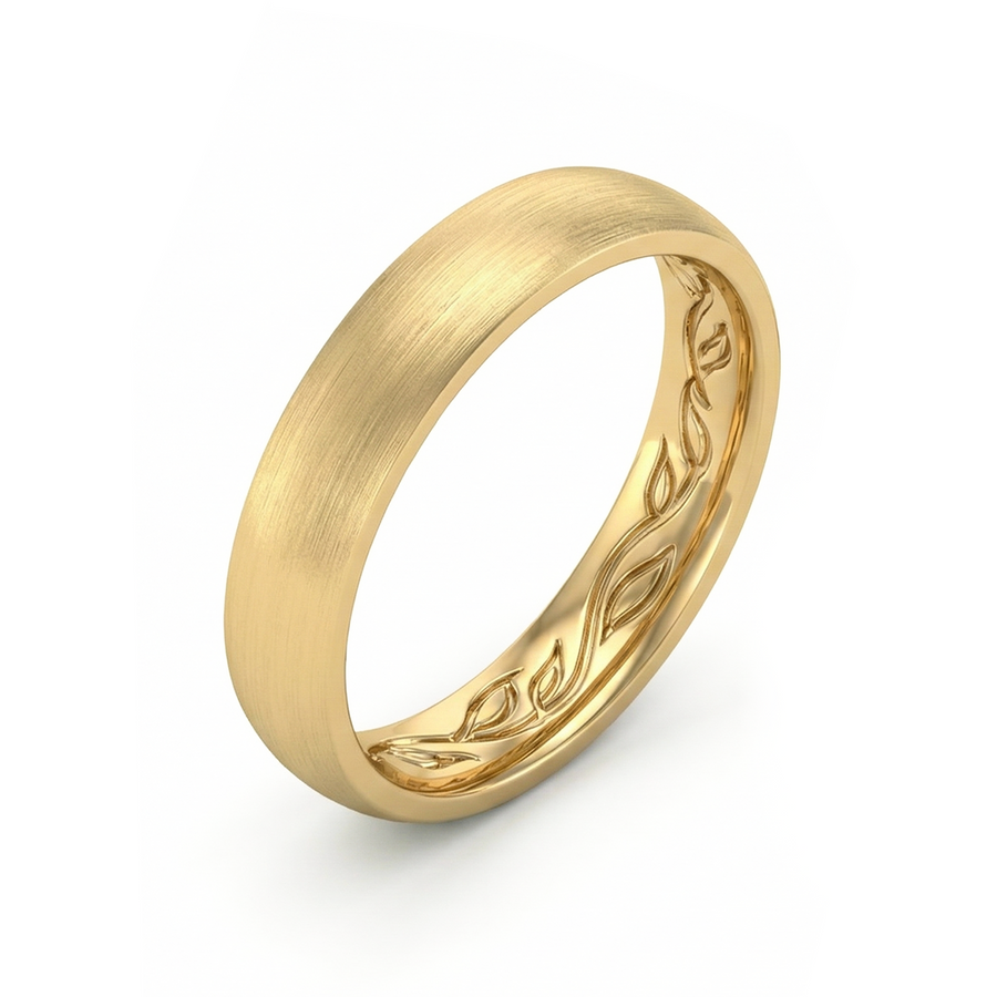 Load image into Gallery viewer, LUCCE Interior Carved Leaf Motif Wedding Band with Brushed or Polished Finish in Gold or Platinum
