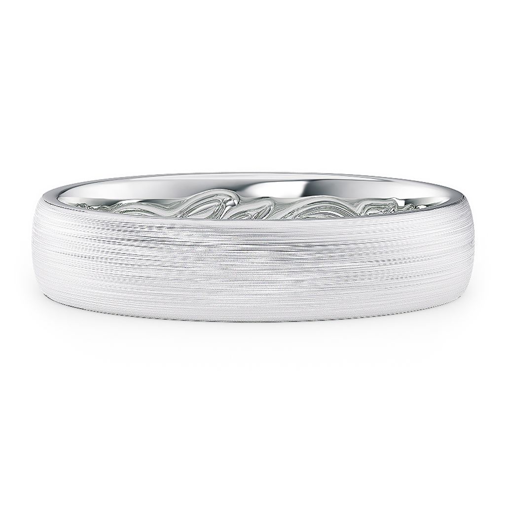 Load image into Gallery viewer, LUCCE Carved Comfort Fit Unisex Wedding Ring with Semi Domed Outside Profile and Brushed or Polished Finish in Gold or Platinum
