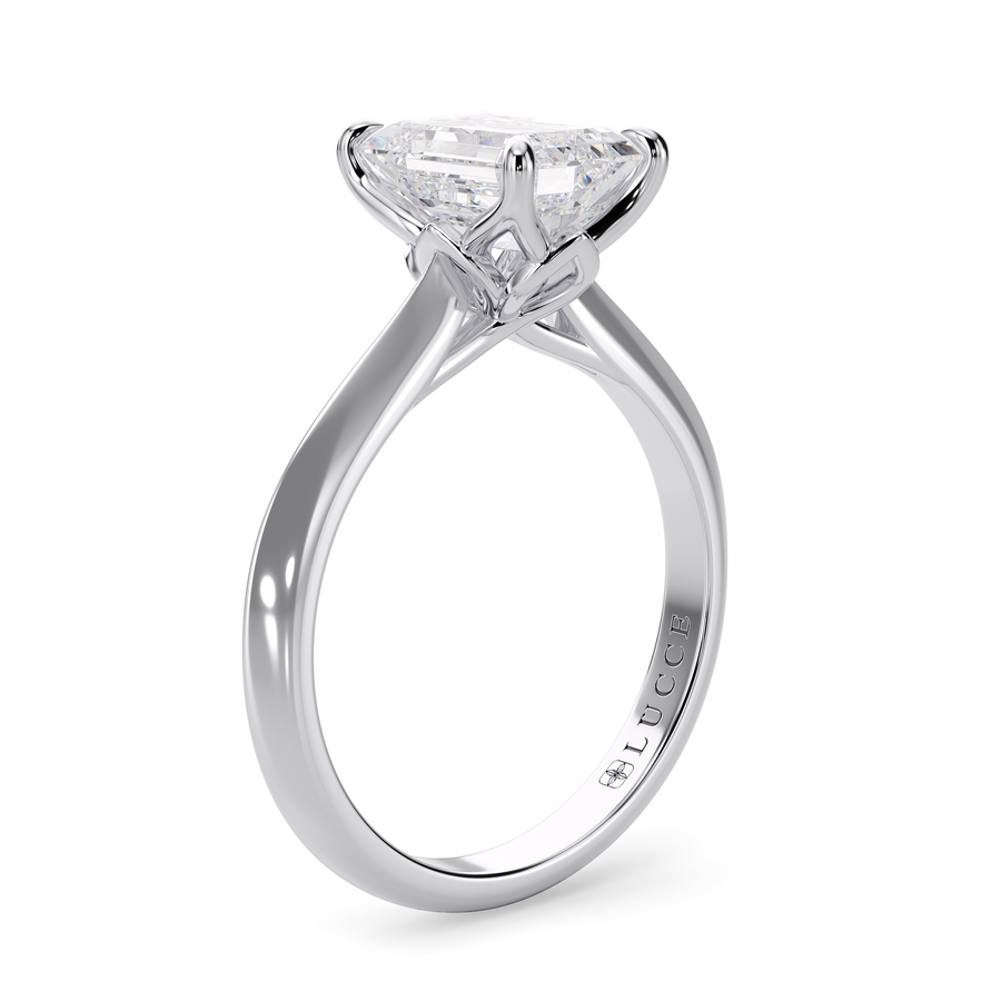 Load image into Gallery viewer, LUCCE Knife Edge Cathedral Radiant Diamond Solitaire Engagement Ring with Overlapping Petal Prongs in Gold or Platinum
