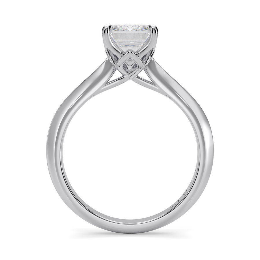 Load image into Gallery viewer, LUCCE Knife Edge Cathedral Emerald Diamond Solitaire Engagement Ring with Overlapping Petal Prongs in Gold or Platinum

