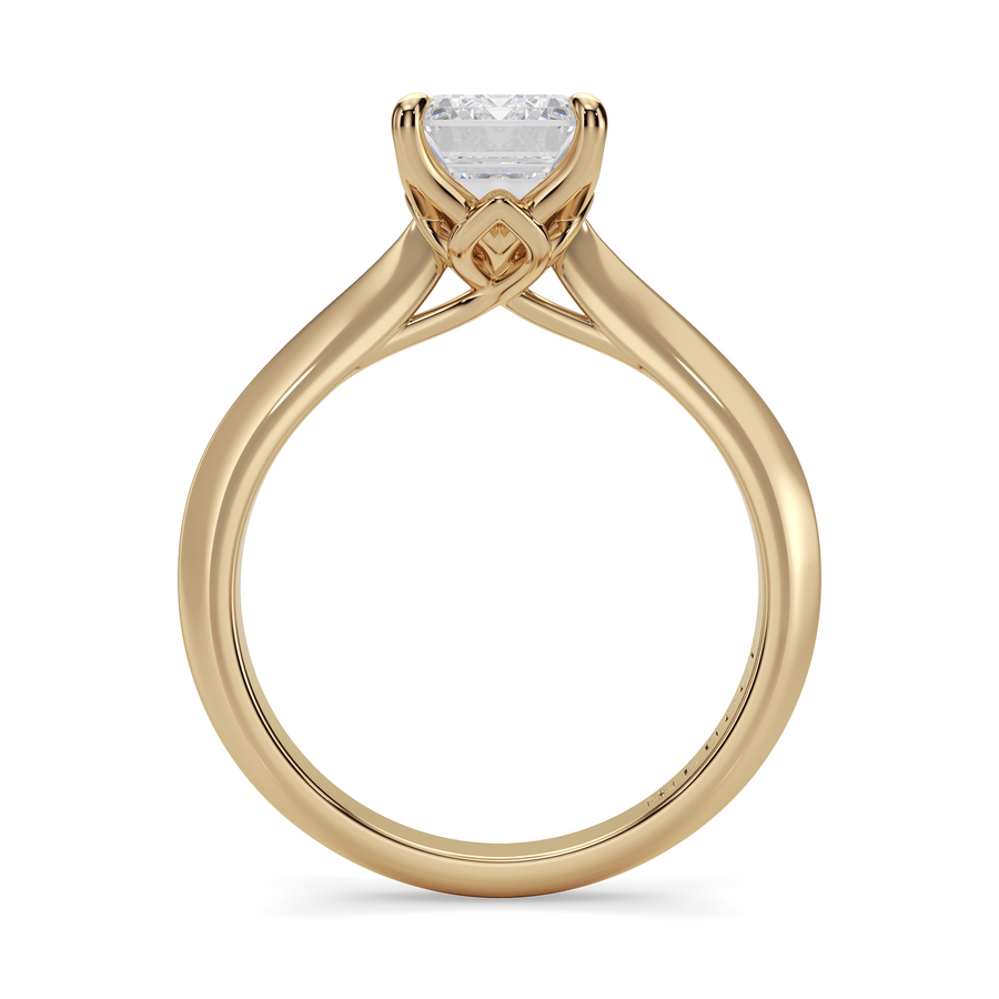 Load image into Gallery viewer, LUCCE Knife Edge Cathedral Emerald Diamond Solitaire Engagement Ring with Overlapping Petal Prongs in Gold or Platinum

