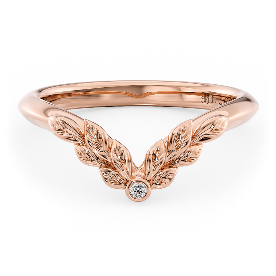 Load image into Gallery viewer, LUCCE Chevron Carved Leaves with Round Diamond Wedding Ring in Gold or Platinum
