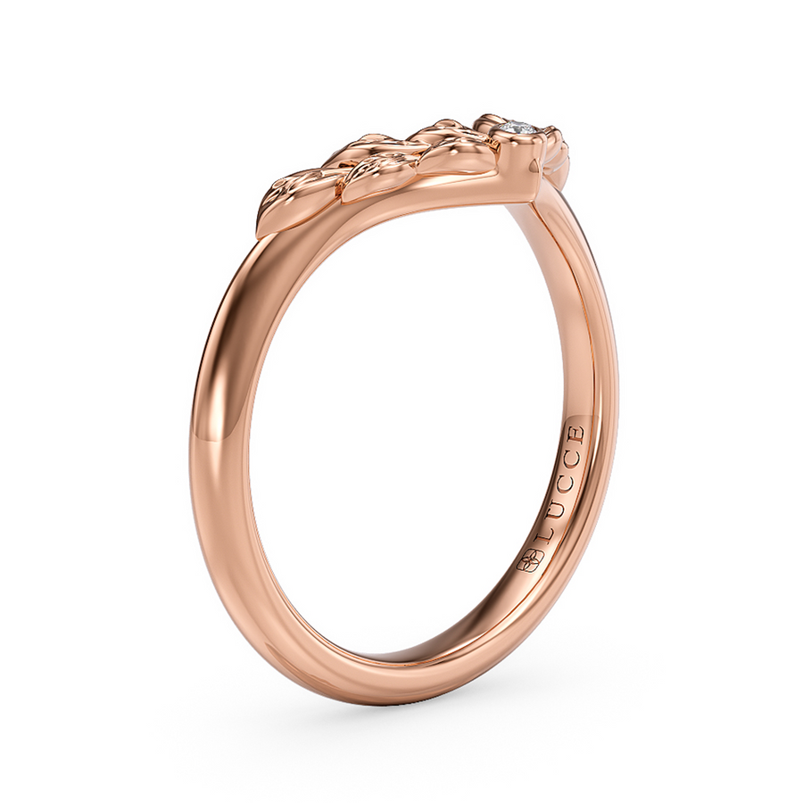 Load image into Gallery viewer, LUCCE Chevron Carved Leaves with Round Diamond Wedding Ring in Gold or Platinum
