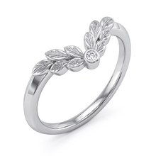 Load image into Gallery viewer, LUCCE ECUADORIAN Fili Chevron Band, a contoured carved leaf motifs witih round diamond and knife edge in white, yellow, and rose gold and platinum

