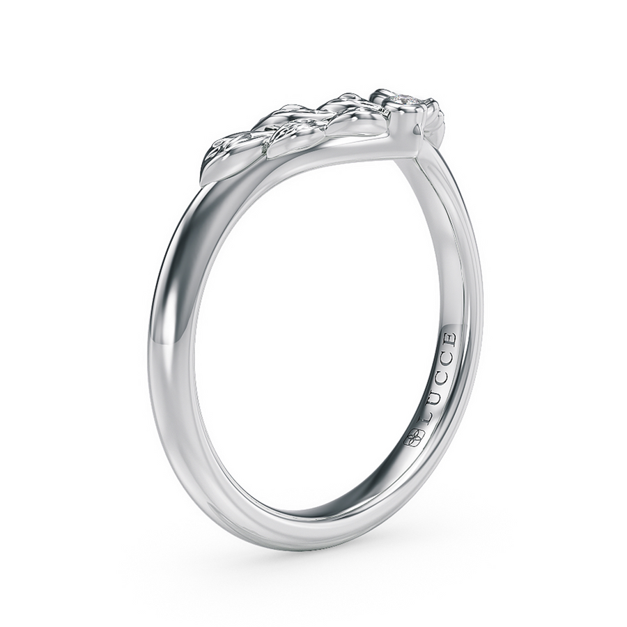 Load image into Gallery viewer, LUCCE Chevron Carved Leaves with Round Diamond Wedding Ring in Gold or Platinum
