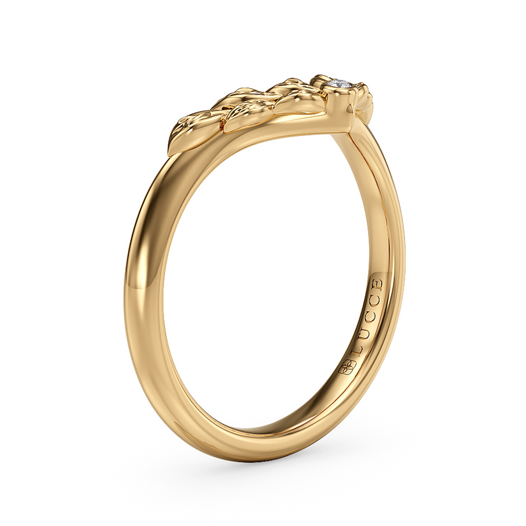 Load image into Gallery viewer, LUCCE Chevron Carved Leaves with Round Diamond Wedding Ring in Gold or Platinum
