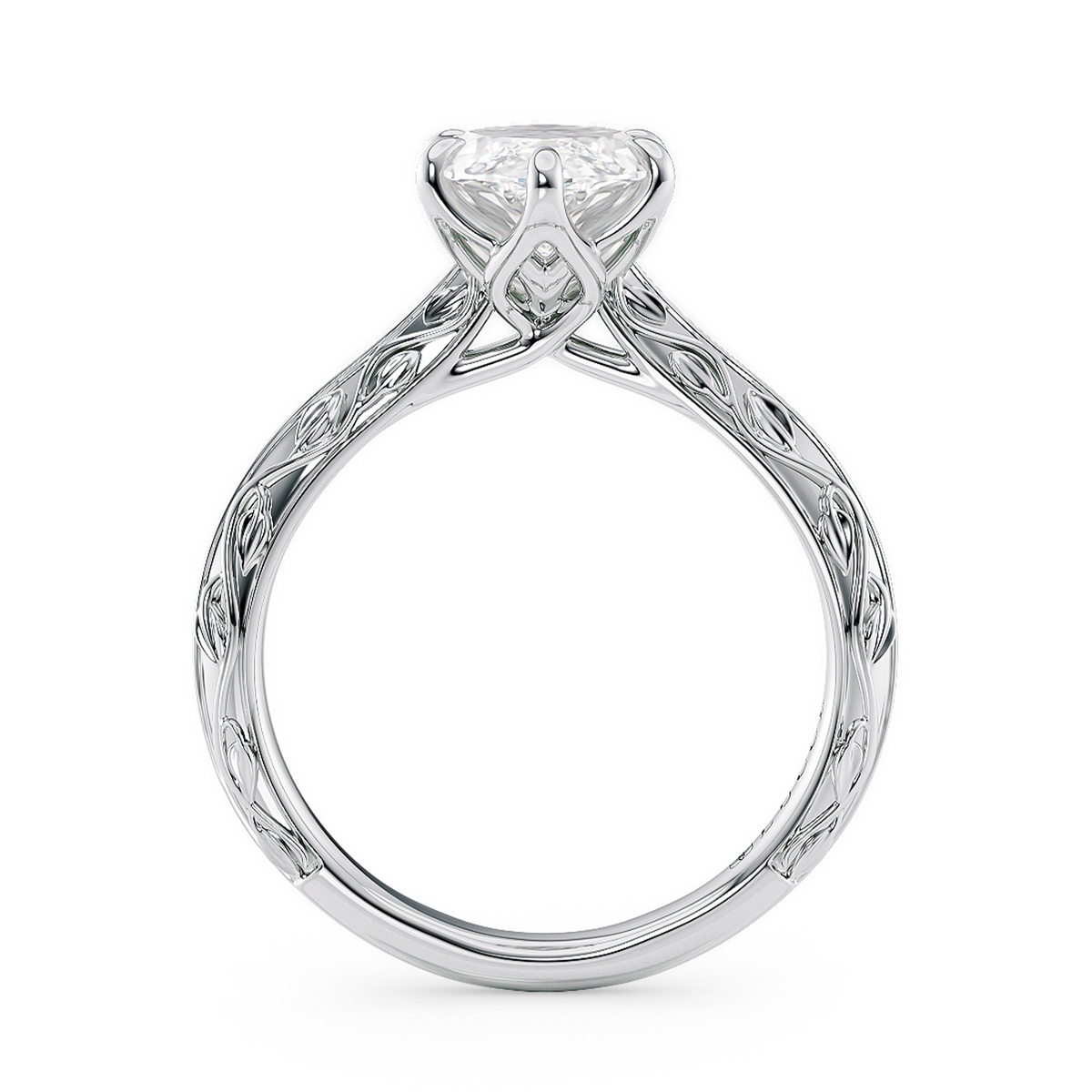Load image into Gallery viewer, LUCCE Carved Knife Edge Cathedral Marquise Diamond Solitaire Engagement Ring with Overlapping Petal Prongs in Gold or Platinum
