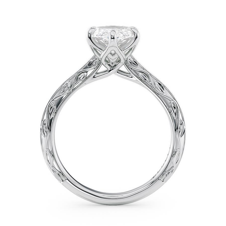 Load image into Gallery viewer, LUCCE Carved Knife Edge Cathedral Marquise Diamond Solitaire Engagement Ring with Overlapping Petal Prongs in Gold or Platinum
