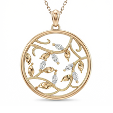 Load image into Gallery viewer, LUCCE ECUADORIAN Marquise diamonds in intertwining vines encase round pendant in white, yellow and rose gold and platinum
