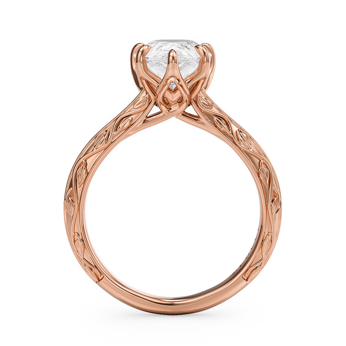 Load image into Gallery viewer, LUCCE Carved Knife Edge Cathedral Pear Diamond Solitaire Engagement Ring with Overlapping Petal Prongs in Gold or Platinum
