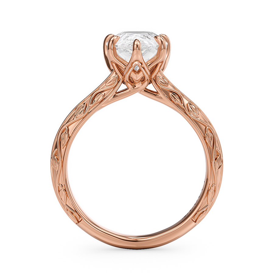 Load image into Gallery viewer, LUCCE Carved Knife Edge Cathedral Marquise Diamond Solitaire Engagement Ring with Overlapping Petal Prongs in Gold or Platinum
