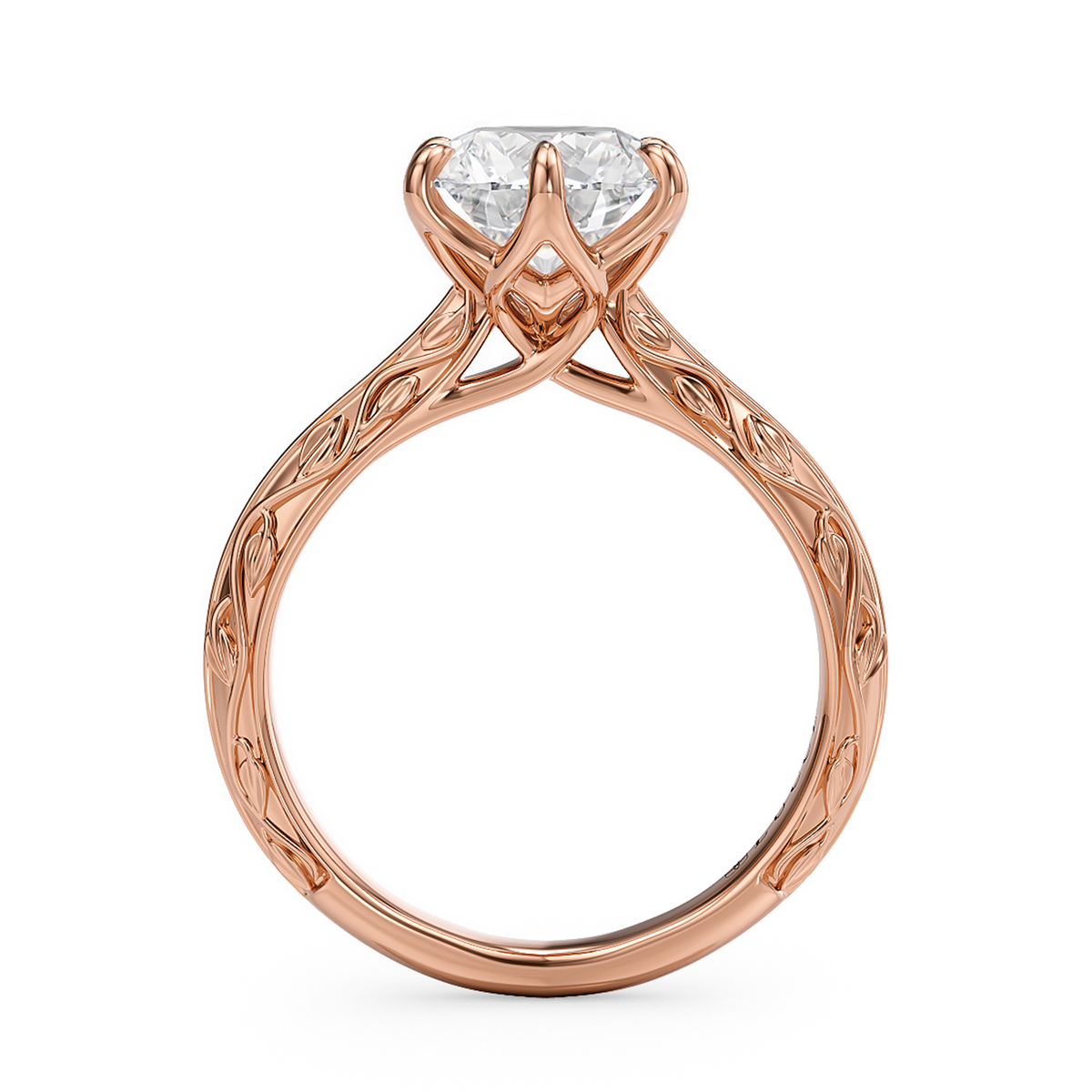 Load image into Gallery viewer, LUCCE Carved Knife Edge Cathedral Round Diamond Solitaire Engagement Ring with Overlapping Petal Prongs in Gold or Platinum
