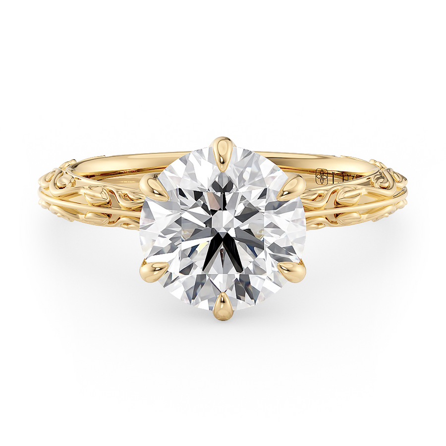Load image into Gallery viewer, LUCCE Carved Knife Edge Cathedral Round Diamond Solitaire Engagement Ring with Overlapping Petal Prongs in Gold or Platinum
