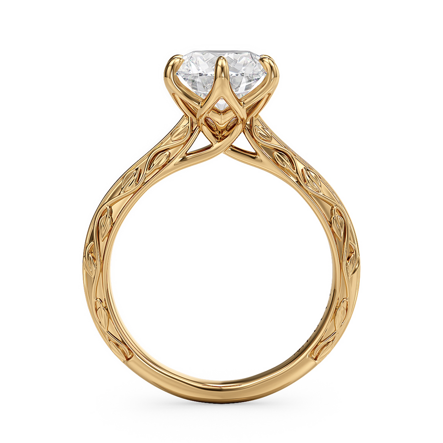 Load image into Gallery viewer, LUCCE Carved Knife Edge Cathedral Round Diamond Solitaire Engagement Ring with Overlapping Petal Prongs in Gold or Platinum
