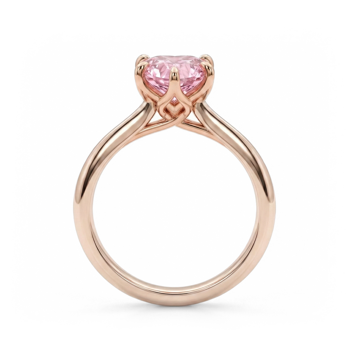 Load image into Gallery viewer, LUCCE Knife Edge Cathedral Heart Pink Diamond Solitaire Engagement Ring with Overlapping Petal Prongs in Gold or Platinum
