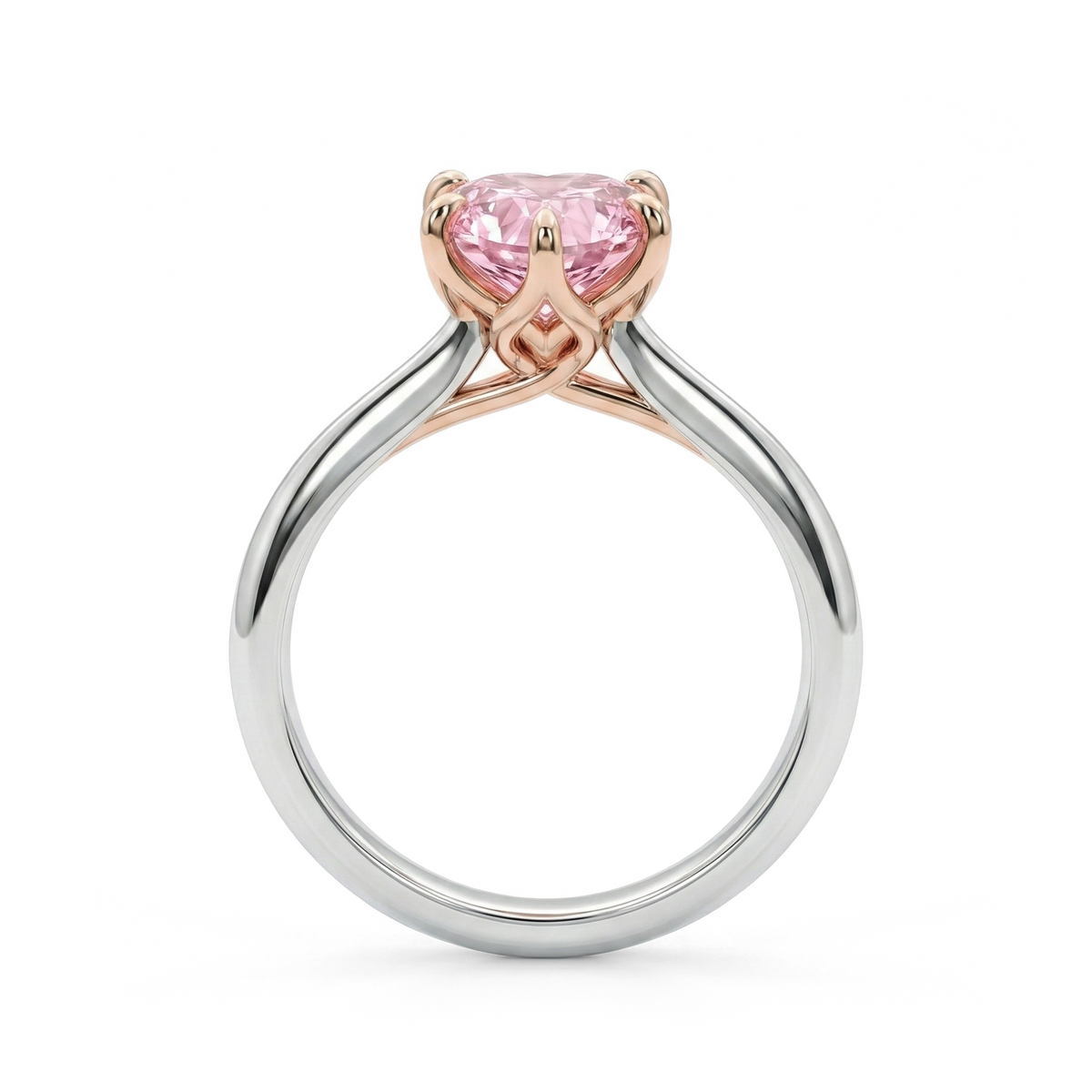 Load image into Gallery viewer, LUCCE Knife Edge Cathedral Heart Pink Diamond Solitaire Engagement Ring with Overlapping Petal Prongs in Gold or Platinum
