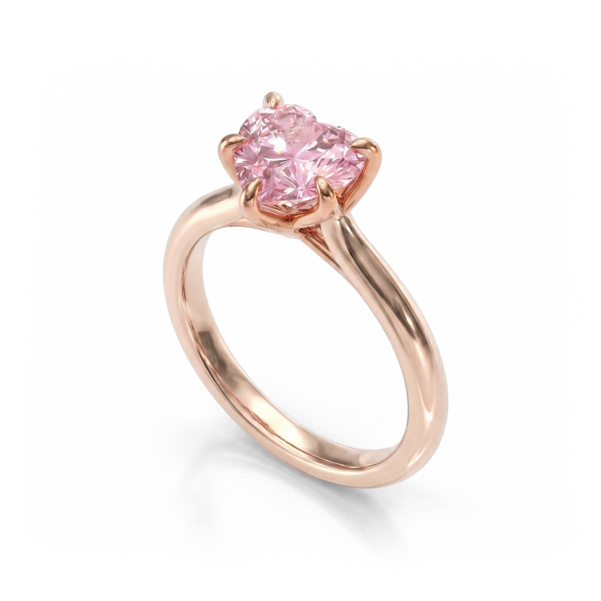 Load image into Gallery viewer, LUCCE Knife Edge Cathedral Heart Pink Diamond Solitaire Engagement Ring with Overlapping Petal Prongs in Gold or Platinum
