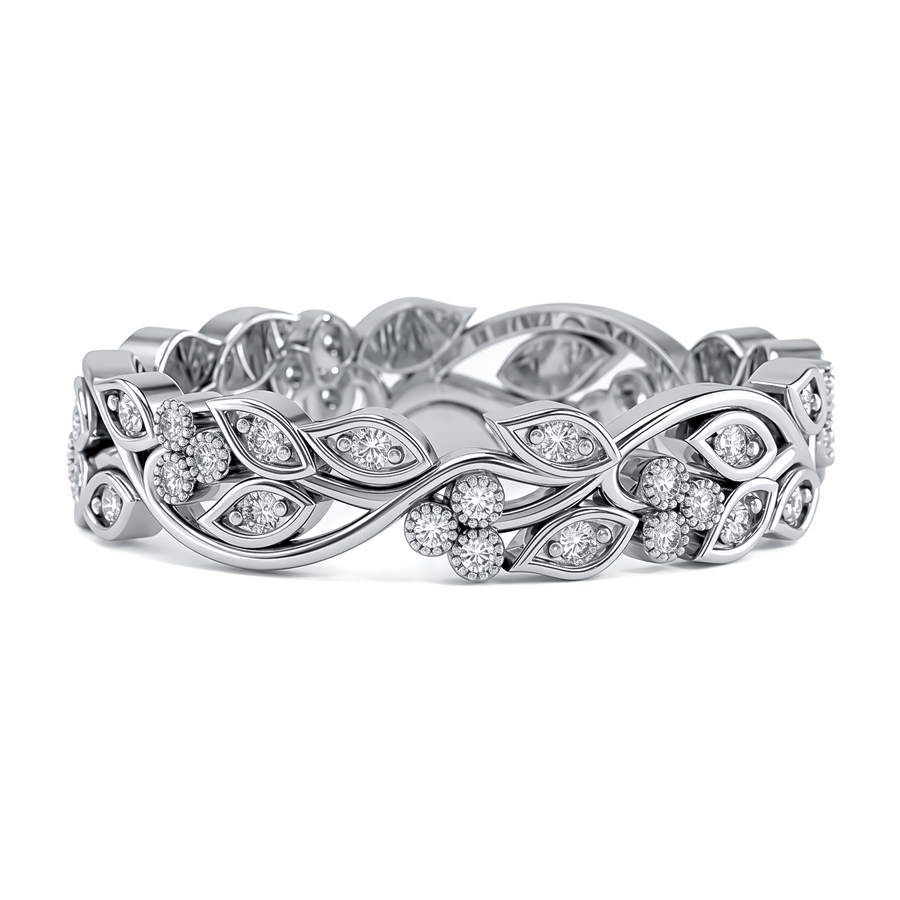 Load image into Gallery viewer, LUCCE Full Eternity Intertwined Leave Carvings with Milgrain and Round Diamonds in Gold or Platinum
