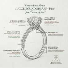 Load image into Gallery viewer, What to love about LUCCE's ECUADORIAN Floral Pave engagement ring with Knife Edge and petal prongs

