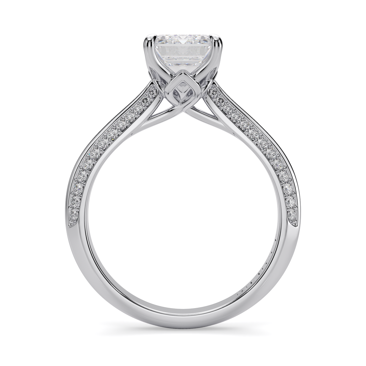 Load image into Gallery viewer, LUCCE Knife Edge Cathedral Emerald Diamond Pavé Engagement Ring with Overlapping Petal Prongs in Gold or Platinum
