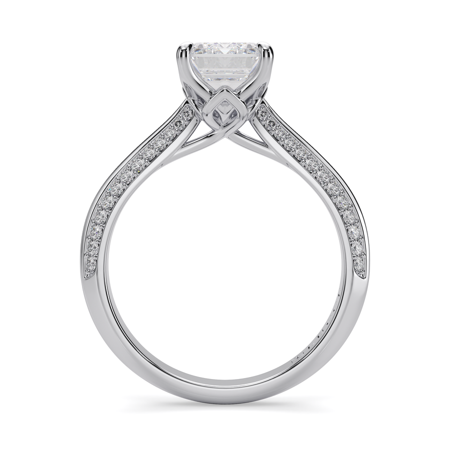 Load image into Gallery viewer, LUCCE Knife Edge Cathedral Emerald Diamond Pavé Engagement Ring with Overlapping Petal Prongs in Gold or Platinum
