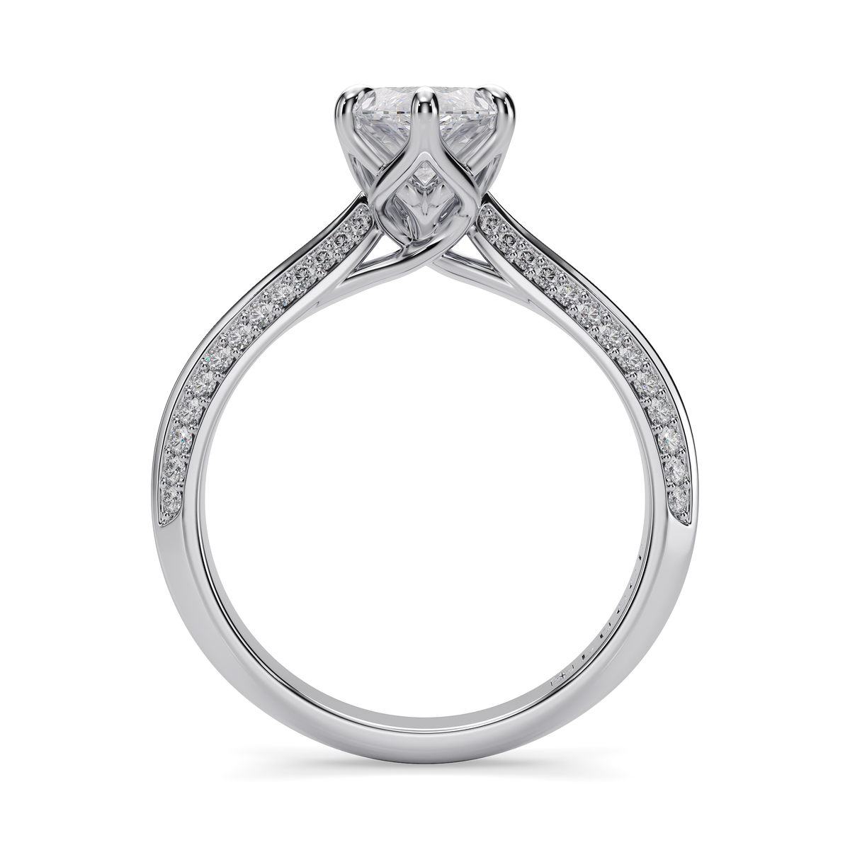 Load image into Gallery viewer, LUCCE Knife Edge Cathedral Marquise Diamond Pavé Engagement Ring with Overlapping Petal Prongs in Gold or Platinum
