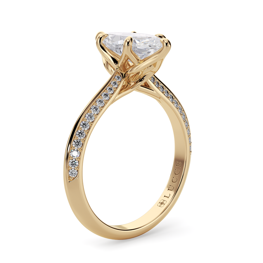 Load image into Gallery viewer, LUCCE Knife Edge Cathedral Marquise Diamond Pavé Engagement Ring with Overlapping Petal Prongs in Gold or Platinum
